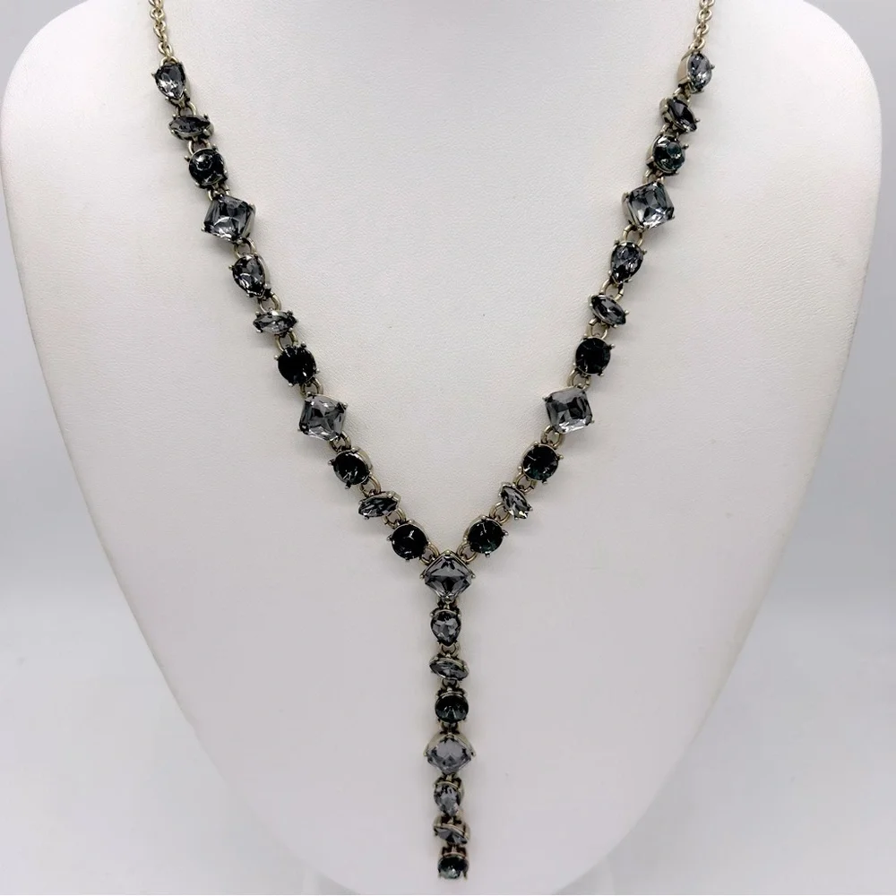 J. Crew Gray/Blue Jeweled Y Necklace